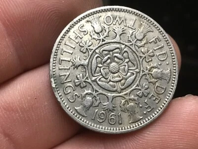 Gran Bretaña 1961 dos chelines, 2 chelines Inglaterra, británico Foto 1 de 2