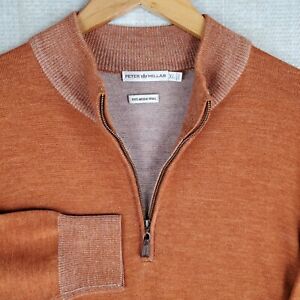 PETER MILLAR Size XL 100% Merino Wool 1/4 Zip Sweater Burnt Orange Pullover Golf