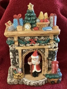 Vintage Santa Claus In Chimney Ceramic Tea Light Candle Holder Vented Lantern - Picture 1 of 10