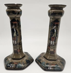 2 Antique Buffalo Pottery Deldare Ware Victorian Candlestick Holders 1909 - Picture 1 of 17