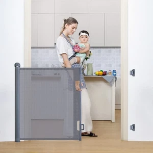 COMOMY Retractable Baby Pet Gate 0-71"x33" Mesh Dog Gate for House Doorways Gray - Picture 1 of 8