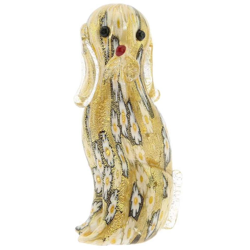Murano Glass Golden Quilt Millefiori Dog Figurine 24K Gold Made in Italy