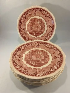 Masons Vista Ironstone plates x9 9in diameter pink red England 6x VGC 3x defect - Picture 1 of 11