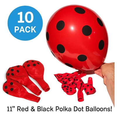 10 GRANDES LUNARES DAMA INSECTO GLOBOS 11" Látex Rojo Negro Círculos Conjunto de Paquete de Fiesta Foto 1 de 4