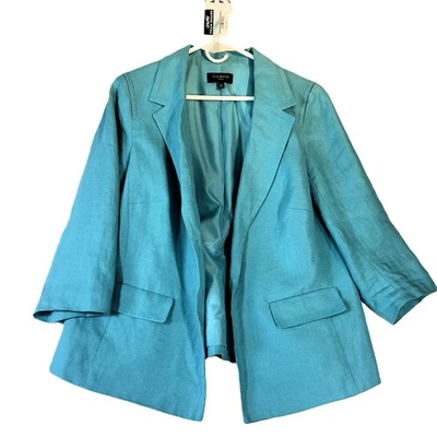 Talbot's Woman's Jacket 14W Light Blue 100% Linen Shell Fully Lined Open Style - Image 1 of 4