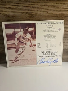 Fotografía autografiada de Enos Slaughter con estadísticas de día de inducción y certificado de autenticidad - Imagen 1 de 3