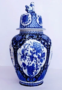 Antique DELFT GINGER JAR - BALUSTER LIDDED VASE 15.7 INCHES - REGOUT MAASTRICHT - Picture 1 of 6