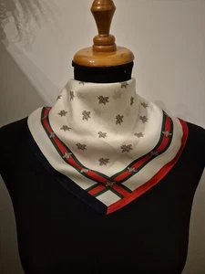 Bee 58cm Silk Square Scarf Navy Green White Designer Stripe - Picture 1 of 10
