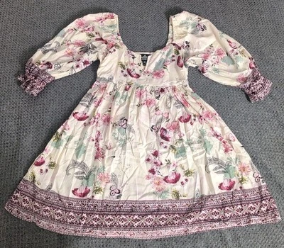 Angie Floral Boho Mini Dress Small Baby Doll Bohemian Fairy Flowers Cottagecore - Image 1 of 4