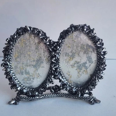 Vintage Ornate metal Double Picture Frame Original Velvet Background - Image 1 of 4