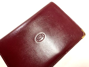CARTIER VINTAGE MUST CC EMBLEM LEATHER WALLET BIFOLD PURSE FRANCE BURGUNDY RED - Picture 1 of 23