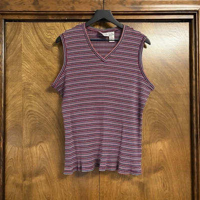 VTG 3X Basic Editions 90s Striped V Neck Tank Top Y2K Stretch Plus Grunge Womens - Image 1 of 4
