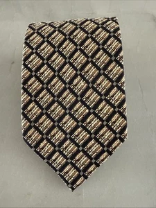 Canali Silk Tie Woven Gold Black Yellow Grid Neck Tie Italy Textured - Picture 1 of 7
