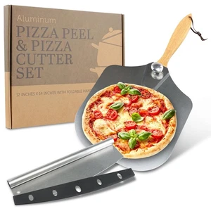 Metal Pizza Peel - 12 x 14in Foldable Pizza Paddle with Rocker Cutter and Cov... - Bild 1 von 7