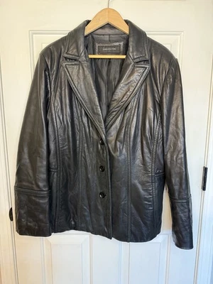 Blazer Jones New York Feminino Preto Jaqueta de Couro Genuíno Sem Tamanho Etiqueta Macia Anos 90 - Imagem 1 de 4