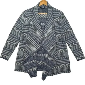 Lucky Brand Navy Blue Cream Open Front Draped Geometric Cardigan Boho Size L - Picture 1 of 4