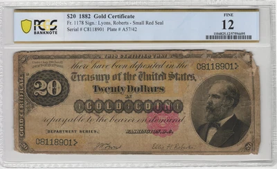 Fr.1178 1882 $20 Gold Certificate PCGS Fine 12 Comment - Image 1 of 2
