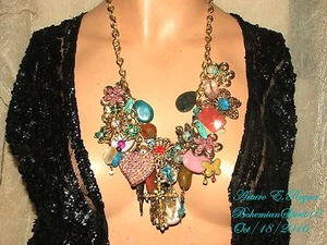 ARTURO E.REYNA GEMSTONE RHINESTONE ENAMEL MULTI COLOR CHARMS BIB/NECKLACE - Picture 1 of 7