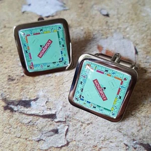 Unique! MONOPOLY CUFFLINKS chrome LONDON hotels MONEY fab BOARD GAME property - Picture 1 of 1