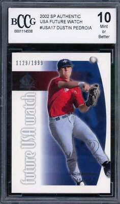 Tarjeta de novato Dustin Pedroia 2002 SP auténtica #USA17 BGS BCCG 10 Foto 1 de 2