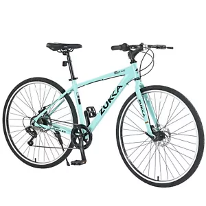 7 Speed Hybrid Bike Aluminum Frame Double Disc Brakes 700C Road Bike,Green - Picture 1 of 7