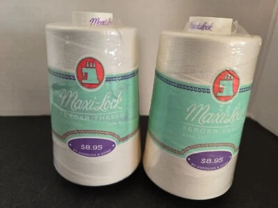 MAXI-LOCK Serger Thread (2 Cones) Eggshell 6000 YDS Ea 100% Polyester NIP - Image 1 of 3