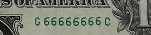 Solid 6's $1 FRN numero di serie G66666666C banconota rara - Foto 1 di 5