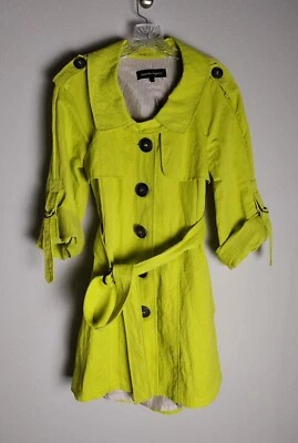 Nanette Lepore Gorgeous Chartreuse Green Belted Trench Jacket Rain Coat 8 - Image 1 of 4
