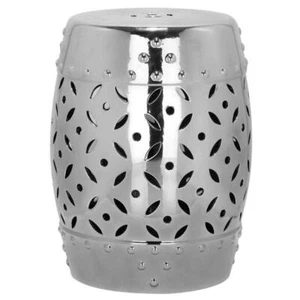 SAFAVIEH Garden Stool 18.5" H X 13" W, Weather Resistant Lattice Coin Silver - Picture 1 of 4