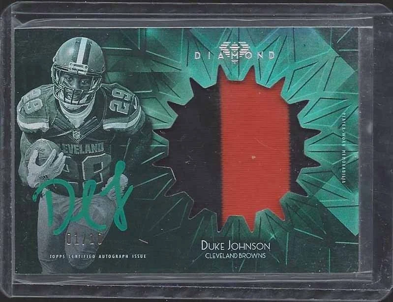 DUKE JOHNSON JR. 2015 TOPPS DIAMOND GREEN RPA JUMBO 2 CLR PATCH AUTO RC #D 1/10 - Image 1 of 1