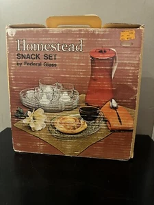 Homestead Vintage Federal Glass Snack Set Wheat 8 pc 4-set in original box NEW - Picture 1 of 4