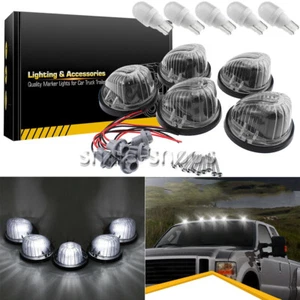 5Pcs Round Cab Roof Marker Light Smoke Cover + T10 White LED For 73-87 Chevy/GMC - Picture 1 of 12