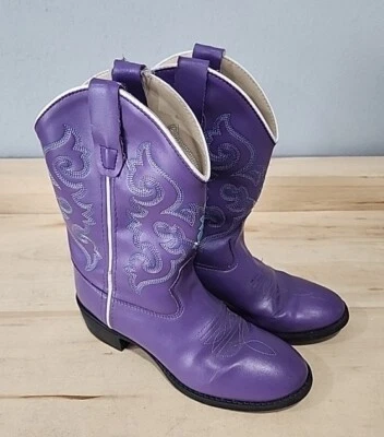 Old WEST девочки перламутровый фиолетовый искусственной кожи ковбойские сапоги размер 1D подержанные - Изображение 1 из 4