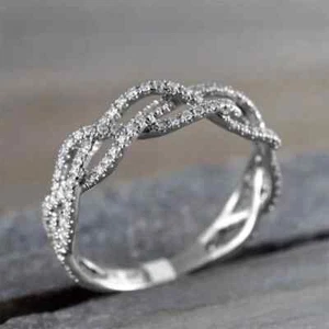 2Ct Round Real Moissanite Twist Wedding Band Engagement Ring 925 Sterling Silver - Picture 1 of 4