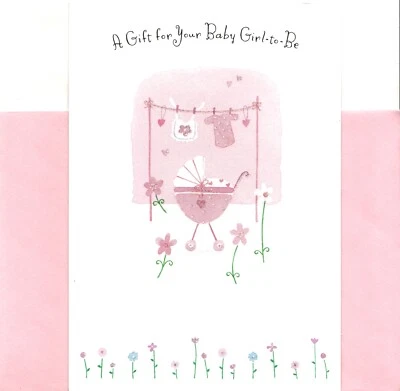 Congratulations New Baby Girl Pink Carriage Buggy Hallmark Greeting Card  - Image 1 of 3