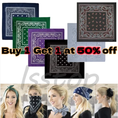 Bandana 100% Cotton Double Sided Print Paisley Cowboy Scarf Party Favor Headband - Image 1 of 4
