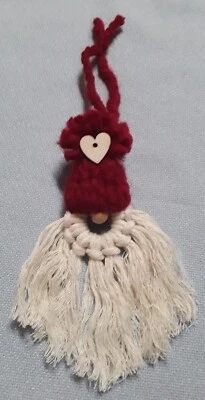 Handmade Yarn / Macrame Mini Gnome Ornament Valentine's Day Heart - Image 1 of 2