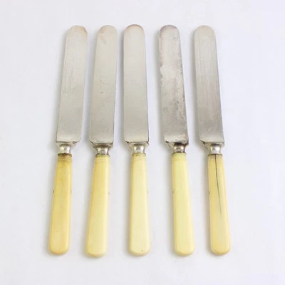 Lot of 5 Antique Landers Frary Clark Silverplated Dinner Knives Bakelite Handles - Image 1 of 4