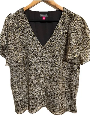 Vince Camuto Blouse Classic Size Large Leopard Print  Layered Sleeves - Image 1 of 4