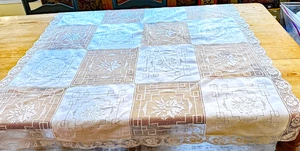 Mantel de té vintage bordado a mano de lino ejército/azul marino ZZ641 - Imagen 1 de 7