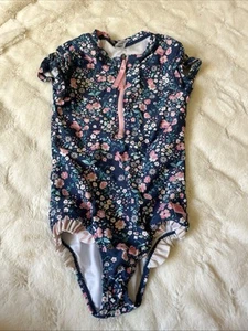 Ruffle Butts Swimsuit Size 8 One Piece Short SleeveFloral Aqua Pink Flowers - Picture 1 of 11