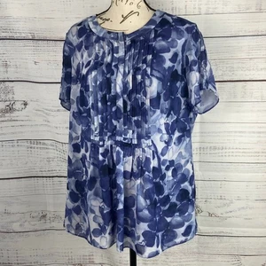 Blusa Coldwater Creek para mujer PL azul floral plisada frontal mangas cortas - Imagen 1 de 11