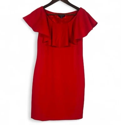 Tahari Red Cocktail Dress with Ruffle Detail - Image 1 of 4