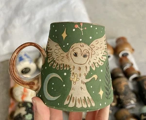 Pitch Pine Pottery evergreen owls mug - Picture 1 of 7