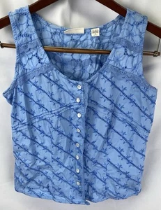 Blusa sin mangas Marsh Landing para mujer pequeña azul con ojales 100 % algodón con botones - Imagen 1 de 6