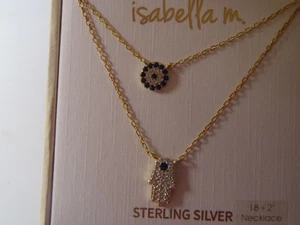 Isabella M Sterling Hamsa Hand Pendant Double strand Necklace - Picture 1 of 3