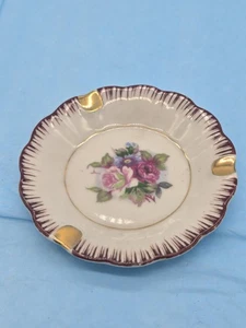 Sm Vtg. Japan Hand Painted Flowers Candy Trinket Dish Deep Rose Ashtray**56-12 - Picture 1 of 6