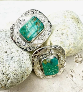 VINTAGE NAVAJO NATIVE AMERICAN STERLING SILVER TURQUOISE CUFFLINKS 20 Grams - Picture 1 of 14