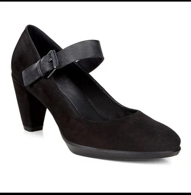 ECCO. Elegantes zapatos de vestir Mary Jane de gamuza con tacón de bomba negros para mujer talla 8,5” Foto 1 de 4