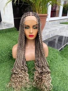 Handmade Mixed Blonde Knotless Braided Wig Full Lace Perfect For Summer - Picture 1 of 3